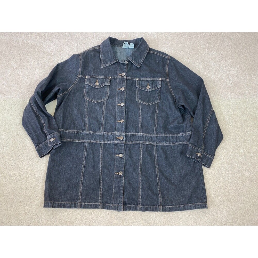 Roaman's 100% Denim Black Long Jacket Plus Size 20W Long Sleeve